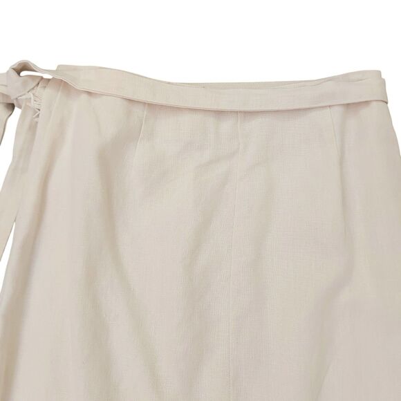 Reformation Wrap Skirt Womens Small Beige Linen Blend Fringed Retro Beach - Picture 6 of 11